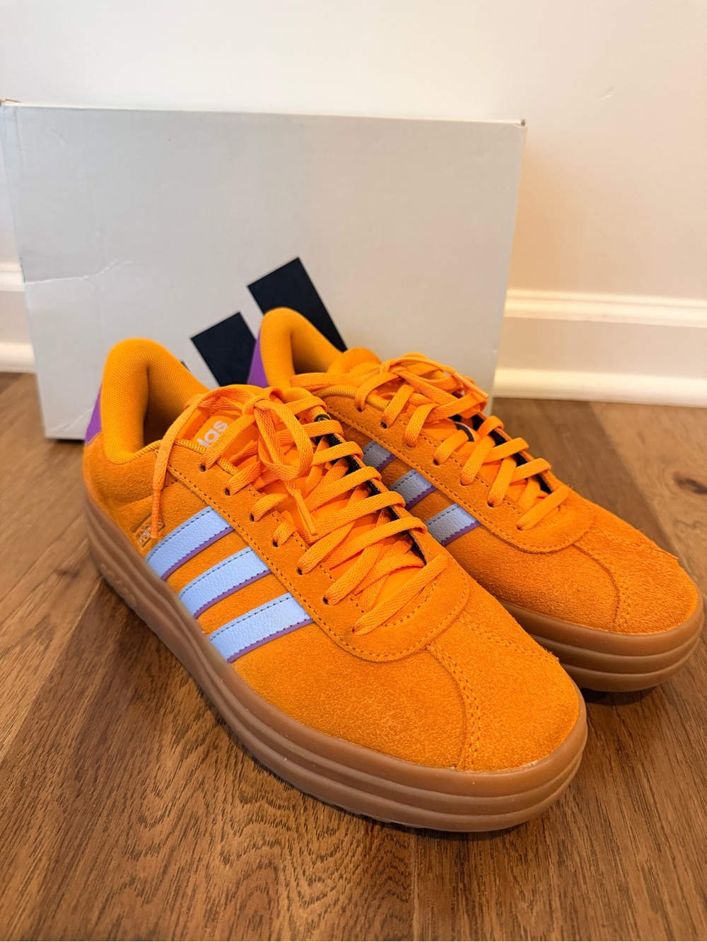 Adidas Court Bold in Orange Suede w/ Gum Sole